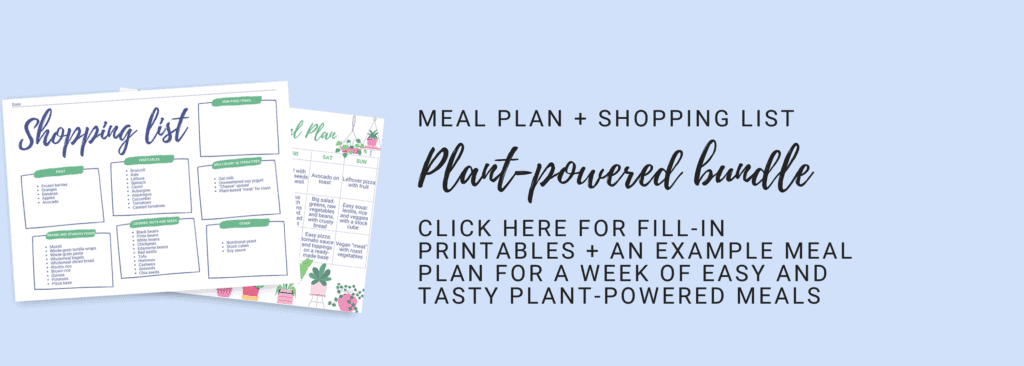 Plant-powered meal plan and shopping list banner
