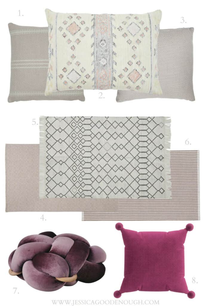Feminine home office rugs and pillows