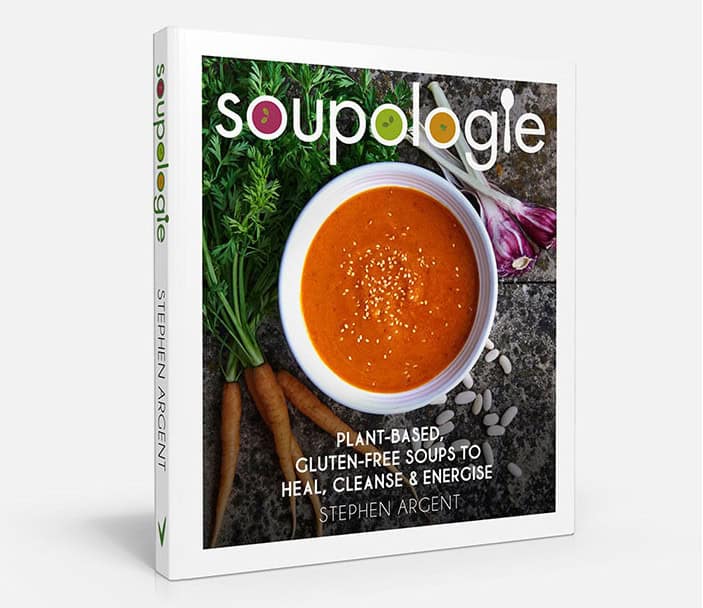 a book cover with a bowl of soup