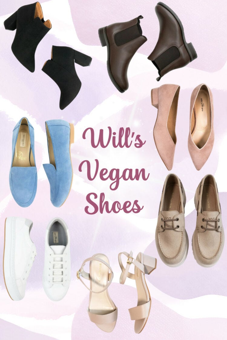 a group of shoes on a purple background